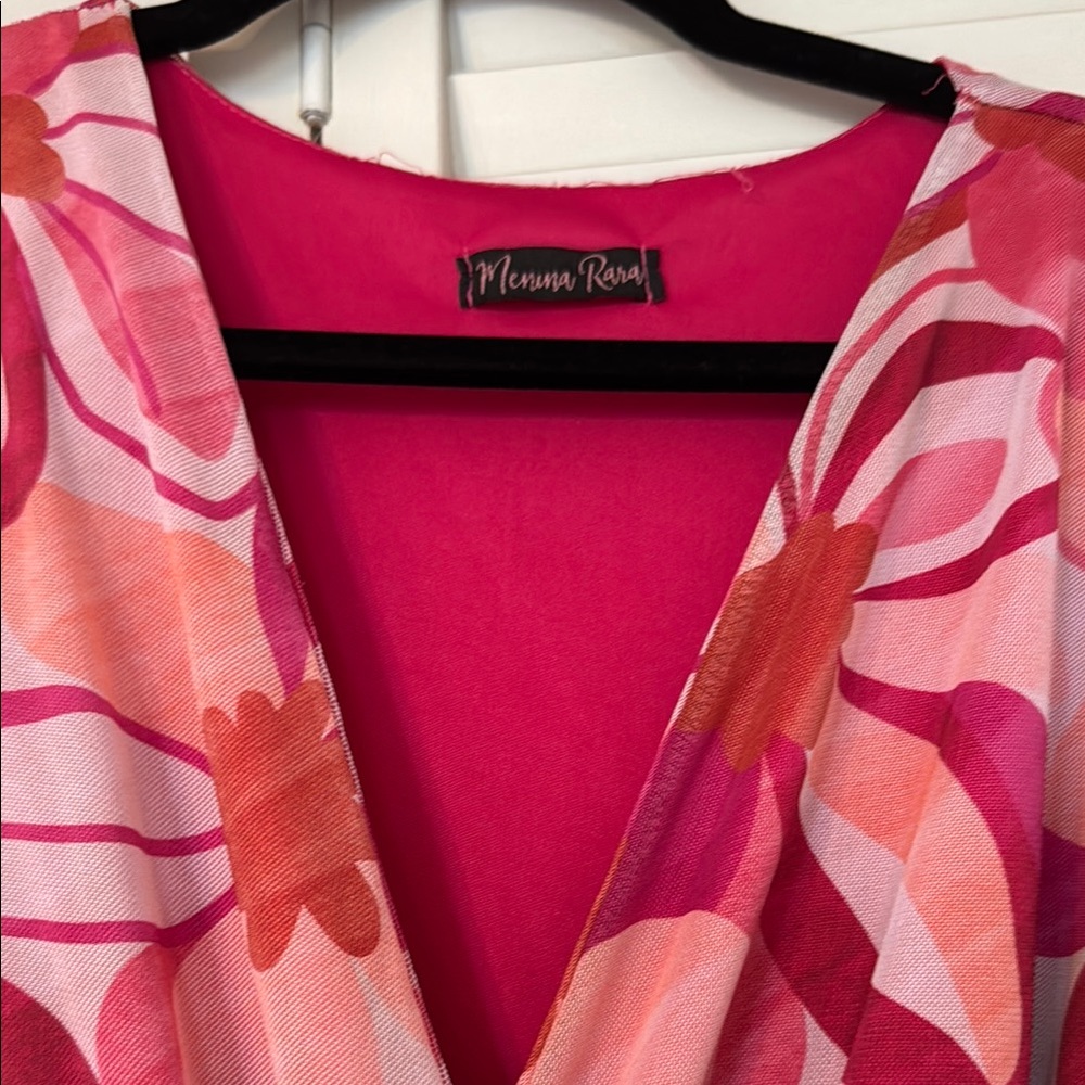 Pink and White Floral Wrap Gown with Bishop Sleeves - Picture 6 of 13
